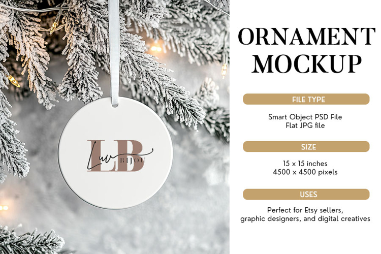 Blush Christmas Ornament Mockup PSD & JPG