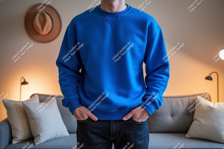 Blue Crewneck Sweatshirt Mockup casual