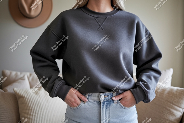 Dark grey crewneck sweatshirt mockup image