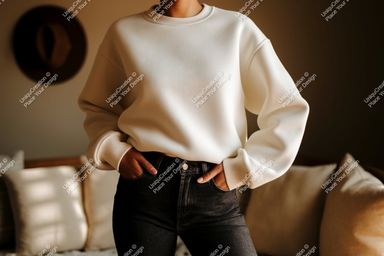 Creamy sweatshirt dark denim jeans casual