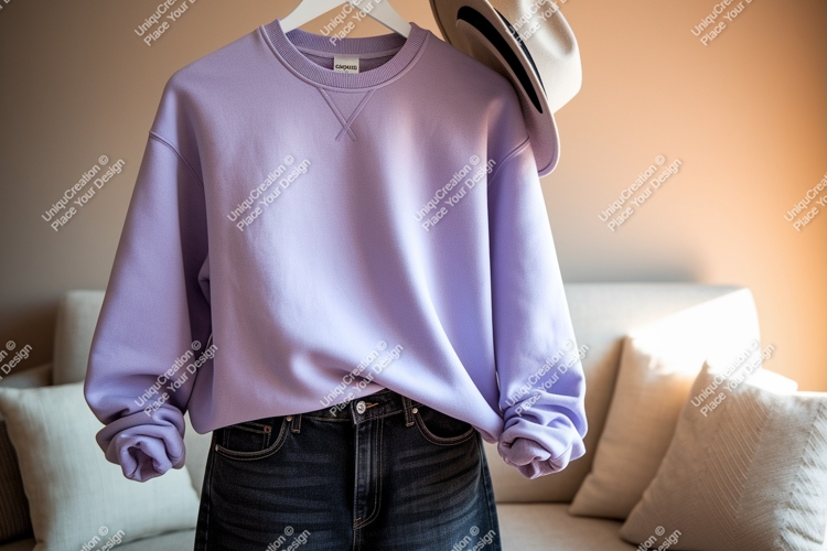 Lavender sweatshirt denim hat jeans