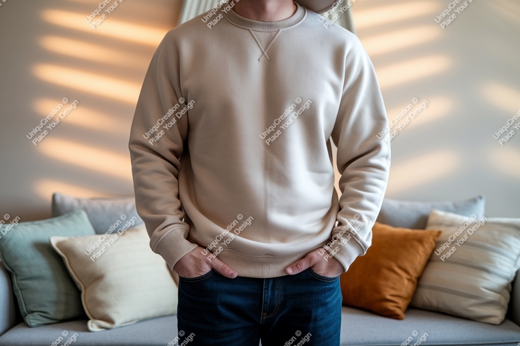 Beige sweatshirt dark denim mockup jeans casual