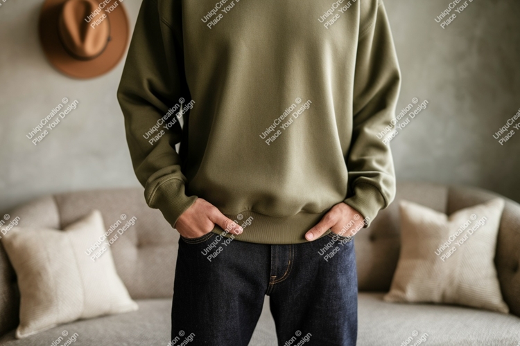 Olive sweatshirt dark denim casual image
