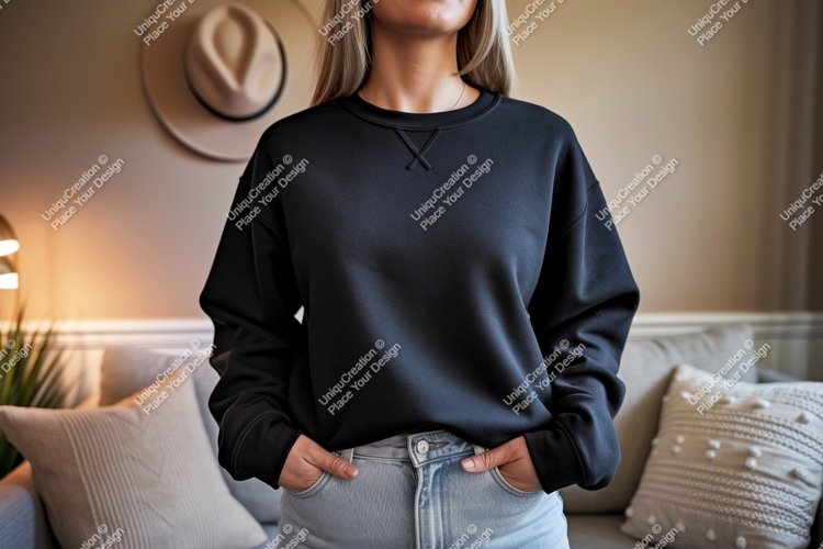 Black crewneck sweatshirt mockup casual