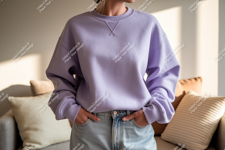 Lavender sweatshirt light denim casual comfort jeans