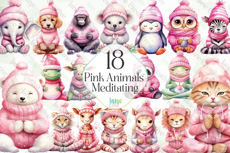 Pink Animals Meditating Sublimation
