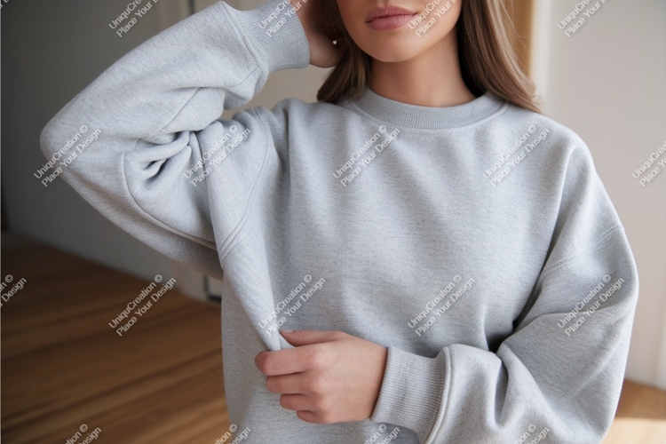 Woman in gray sweatshirt mockup example image 1