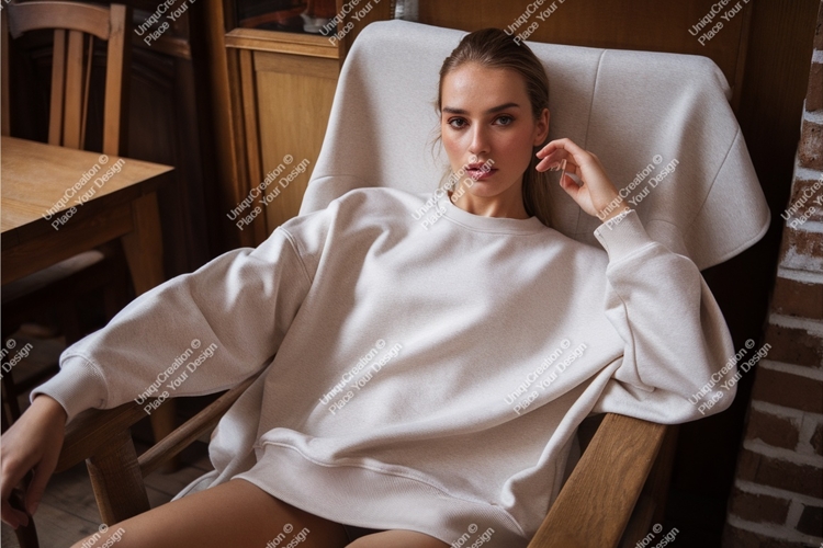 Woman in stylish sweatshirt mockup