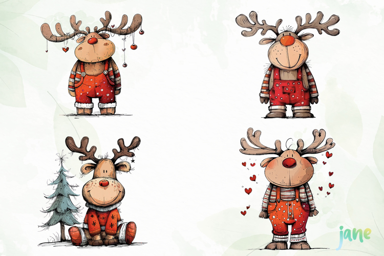 Quirky Funny Christmas Reindeer Clipart