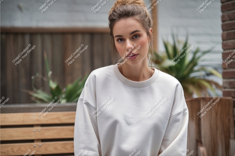 Woman in a sweater poses mockup