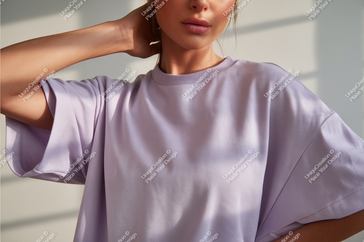 Woman in lilac tshirt mockup