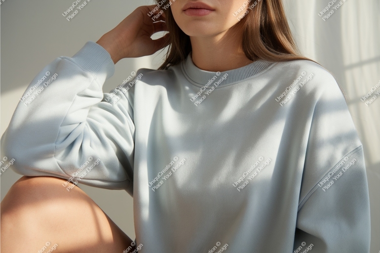 Woman in a blue sweatshirt mockup