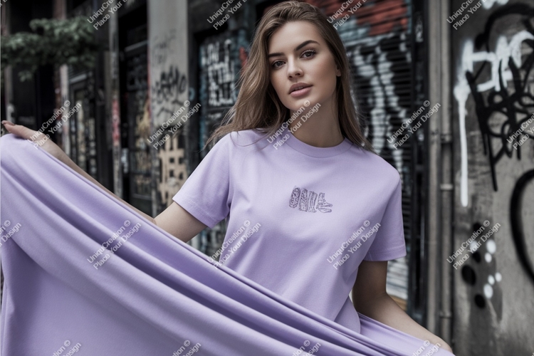 Woman in purple tshirt mockup