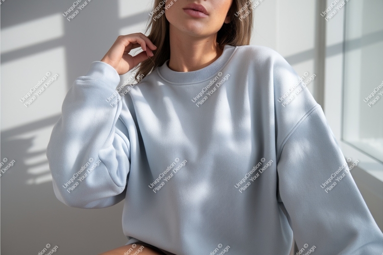 Blue sweatshirt with window light mockup