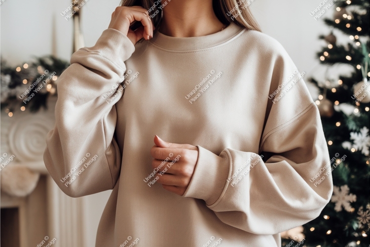 Beige sweatshirt in festive setting mockup