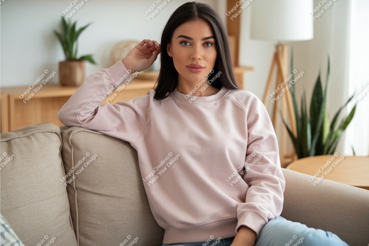 Woman sitting on couch mockup