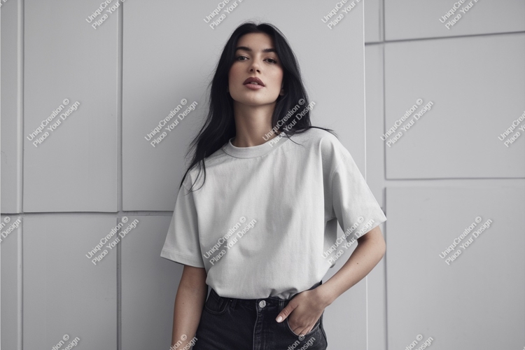 Woman poses in a white tshirt mockup