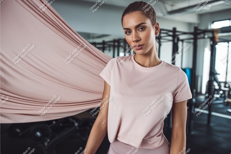 Woman in pink tshirt in gym mockup