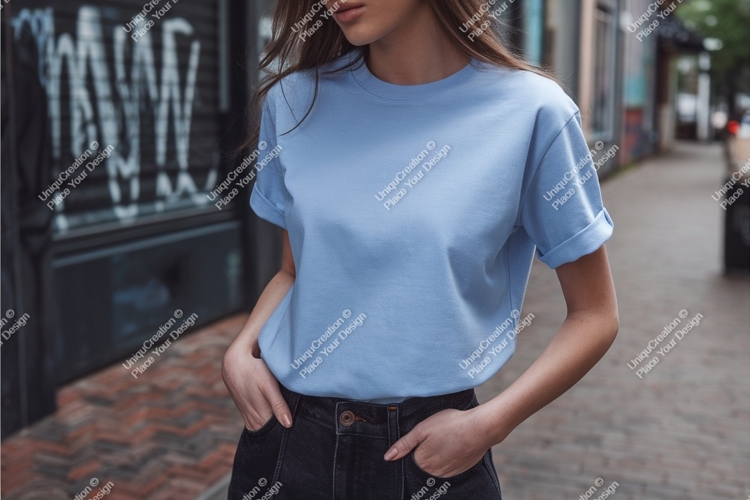 Woman in jeans tshirt mockup
