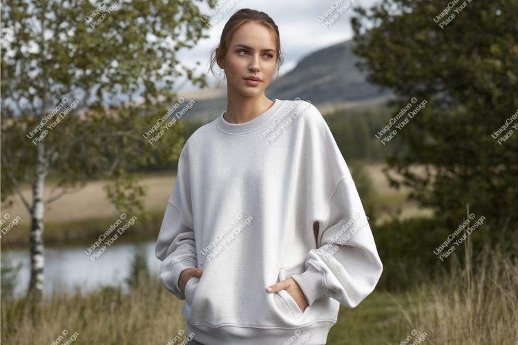 Woman in sweatshirt outdoors mockup