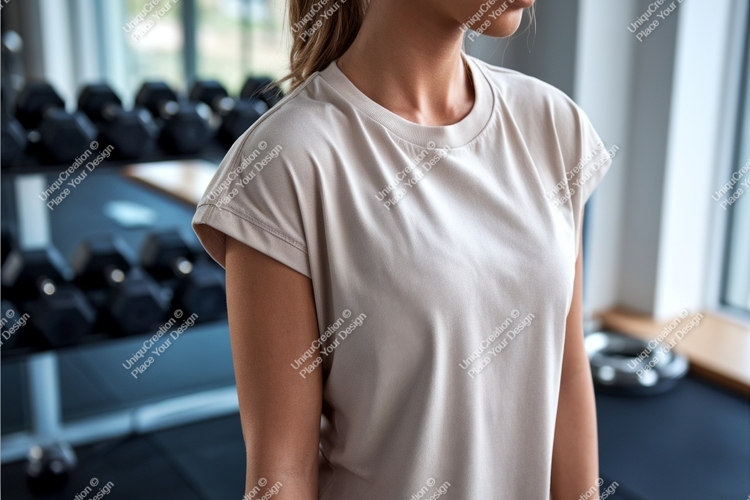 Beige tshirt in gym setting mockup