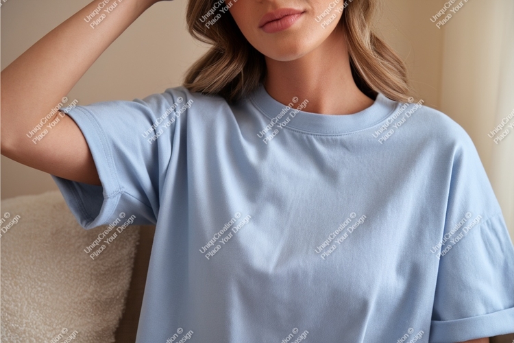 Woman in a blue tshirt mockup