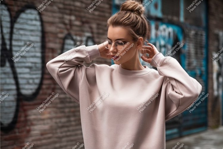 Woman in sweatshirt mockup
