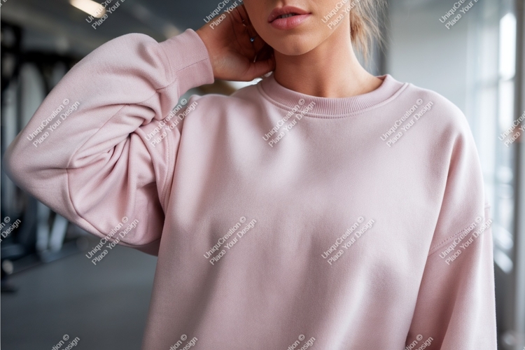 Woman in pink sweatshirt mockup