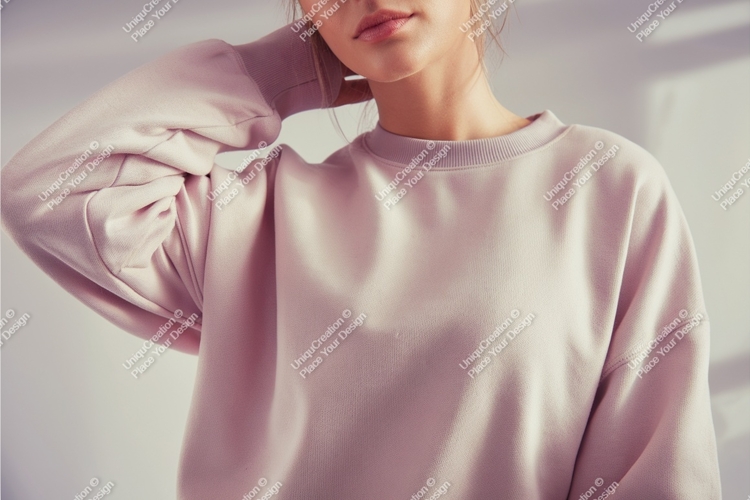Woman in pink sweatshirt mockup