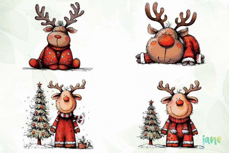 Quirky Funny Christmas Reindeer Clipart