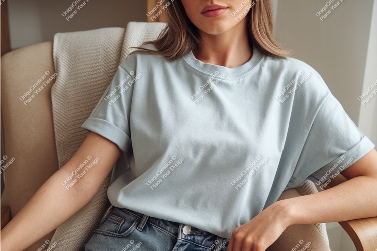 Woman in blue tshirt mockup