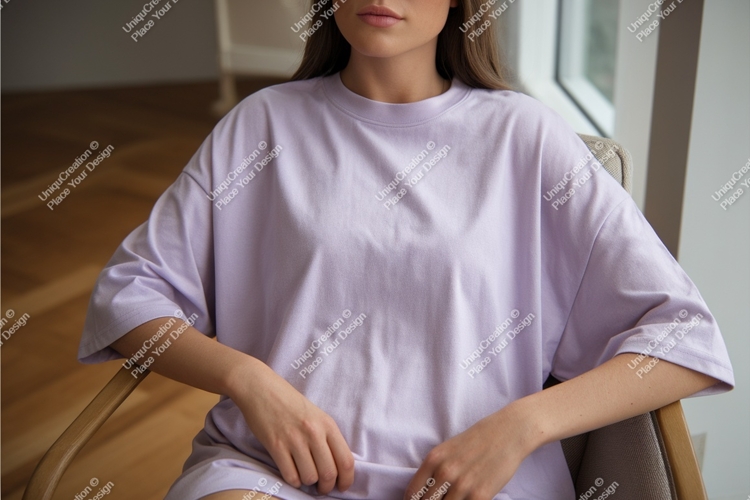 Woman in purple tshirt mockup