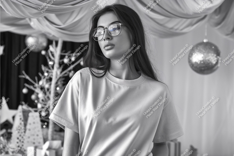 Woman in tshirt black and white mockup