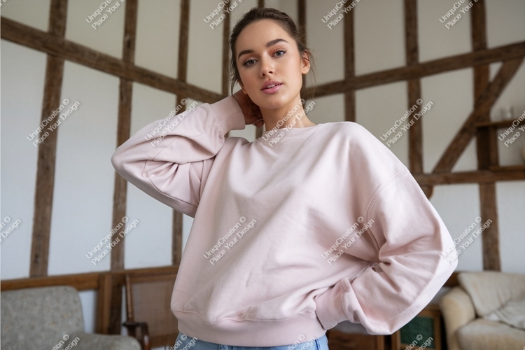 Woman wearing pink sweatshirt casual fashion