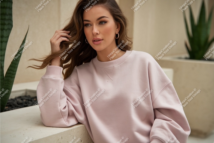 Woman wearing pink sweatshirt casual fashion