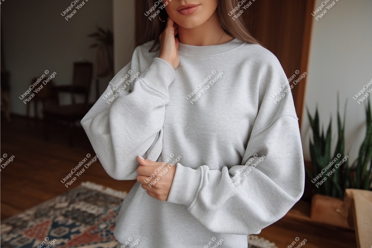 Woman wearing grey sweatshirt casual