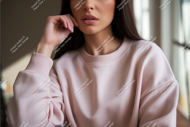 Woman wearing pink sweatshirt apparel clothing