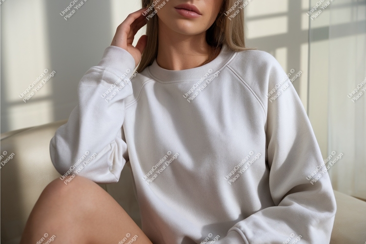 Woman wearing white crewneck sweatshirt casual