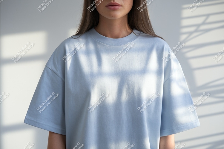 Light blue crew neck t shirt mockup