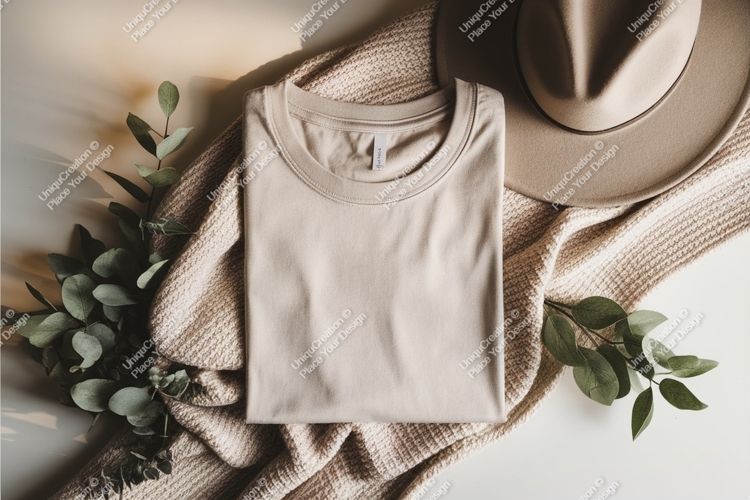 Folded shirt with leaves mockup