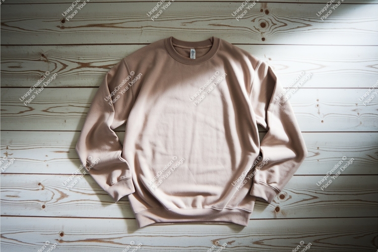 Beige sweatshirt on wood mockup