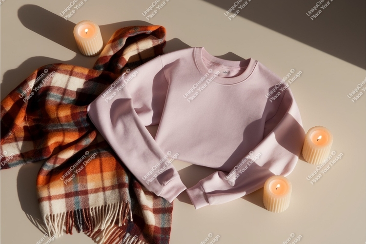Pink sweatshirt with scarf mockup