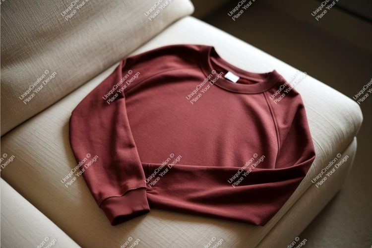 Maroon sweatshirt on couch mockup