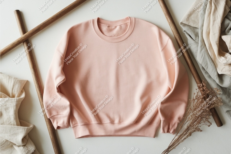 Pink sweatshirt with fall decor mockup