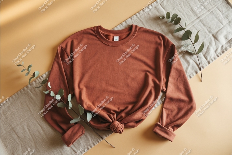 Brown sweatshirt with eucalyptus mockup