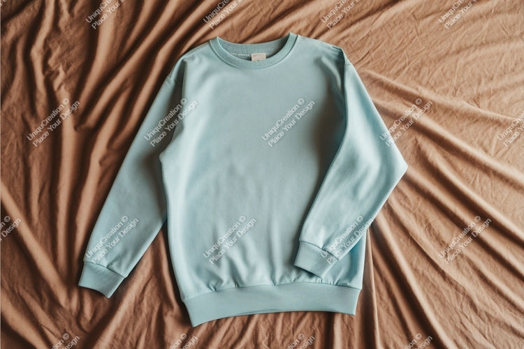 Blue sweatshirt on brown fabric mockup