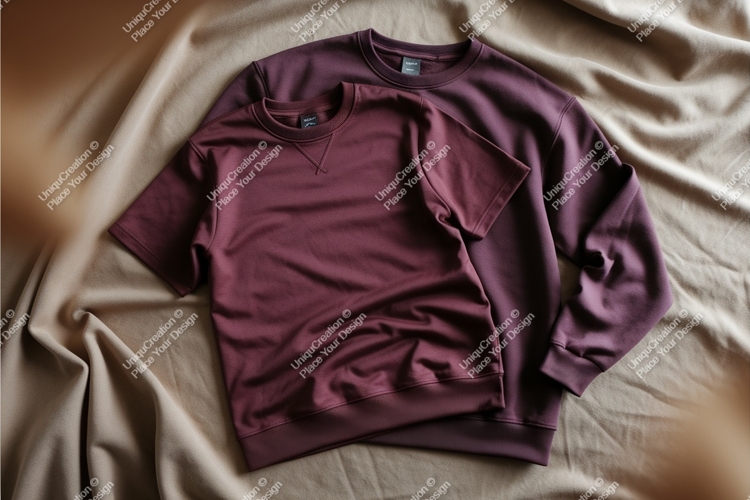 Burgundy sweatshirts on fabric mockup