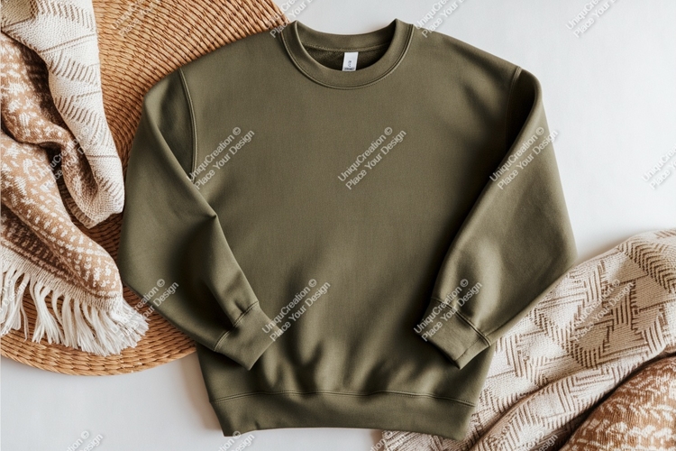 Green sweatshirt on blanket mockup