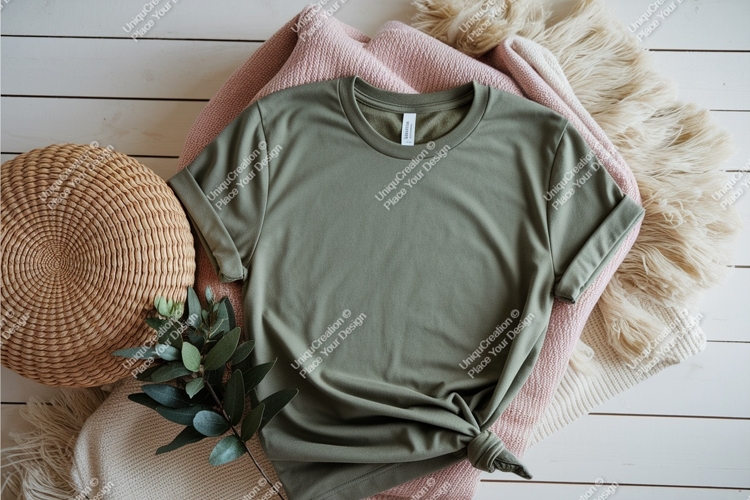 Green tshirt on blanket mockup