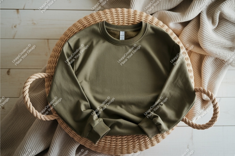 Green sweatshirt on basket mockup